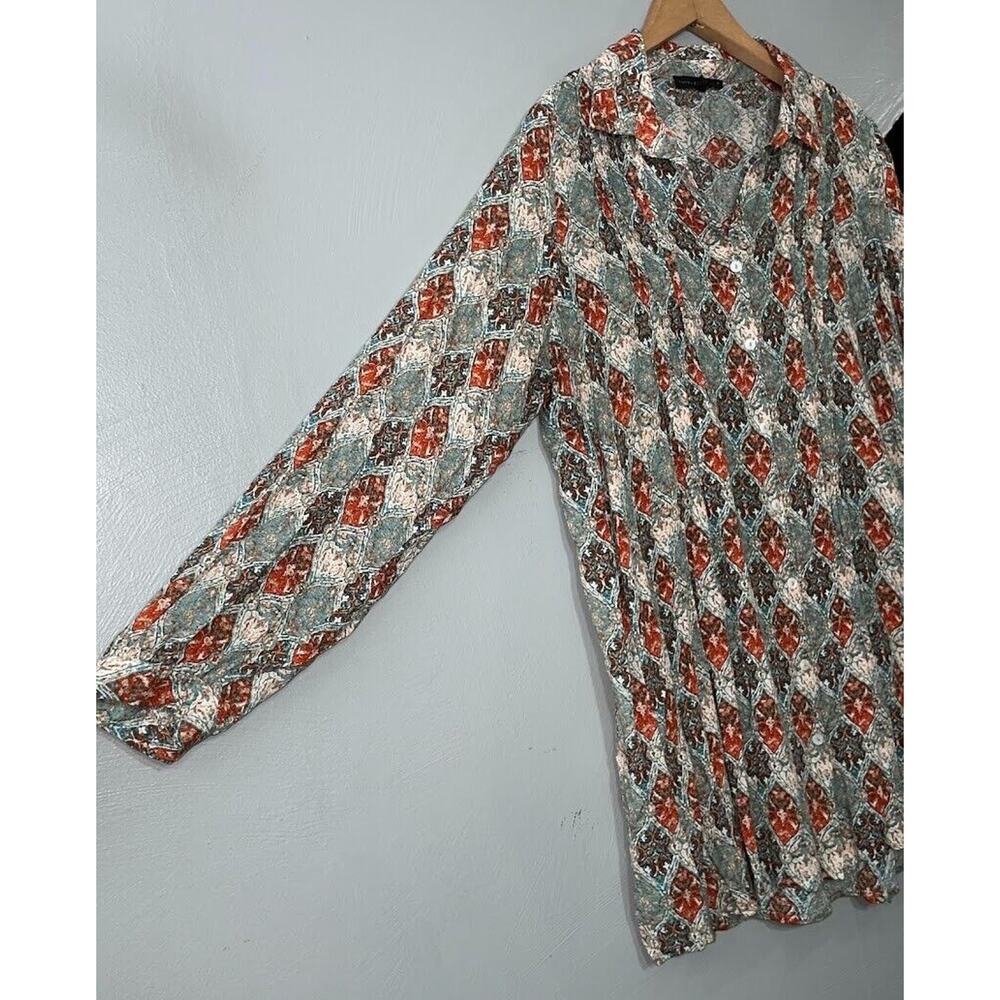 Jane & Delancey Size L Earthy Pintuck Button Up Top Tribal Boho Hippie Goblin - Picture 2 of 9